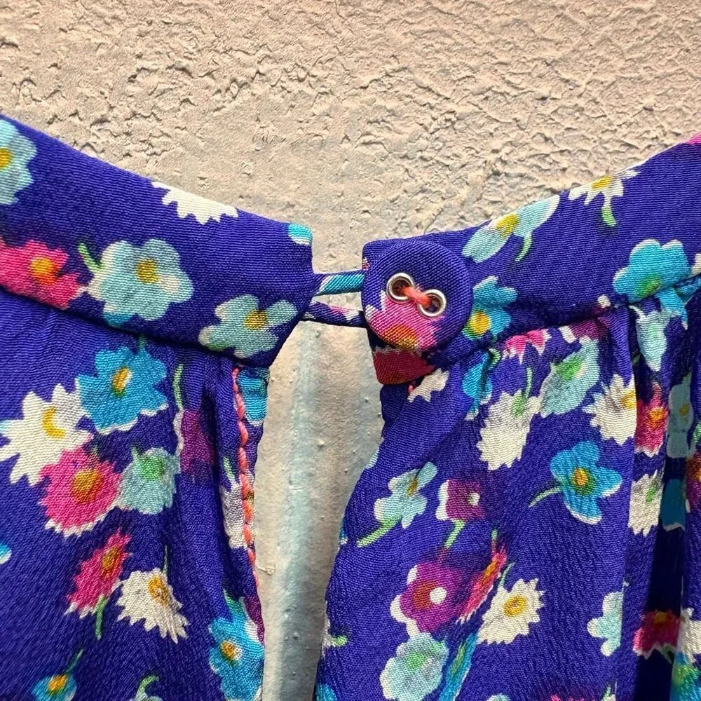 Rebecca Taylor 8 Blue Pink Floral Silk Spaghetti Strap Dress Preppy Luxury Artsy